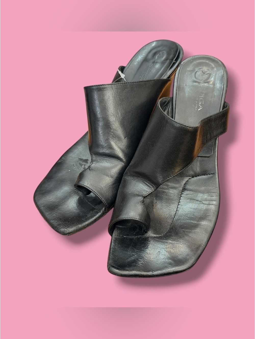 Via Spiga Black Leather Open-Toe Mules Made in Italy VINTAGE